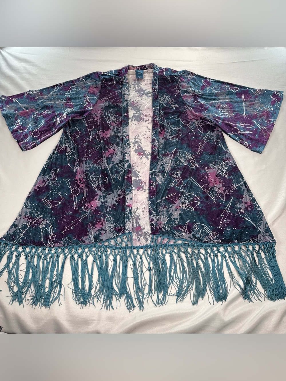 Torrid Harry Potter Astronomy Kimono Womens Size 2X Fringe Velour Burnout Robe